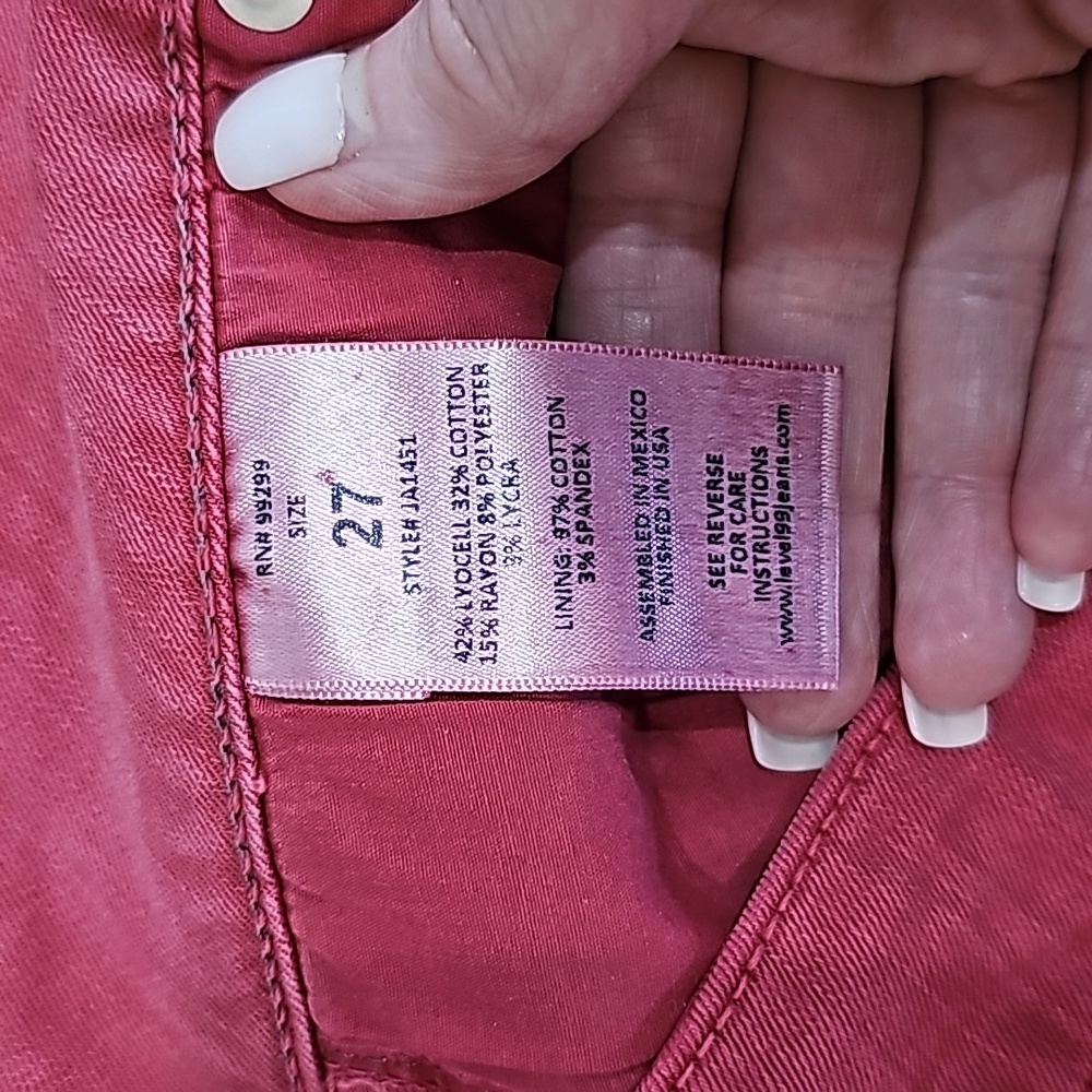 LEVEL 99 Adelynn Side Slit Tulip Red Distressed Denim Short - Picture 4 of 12